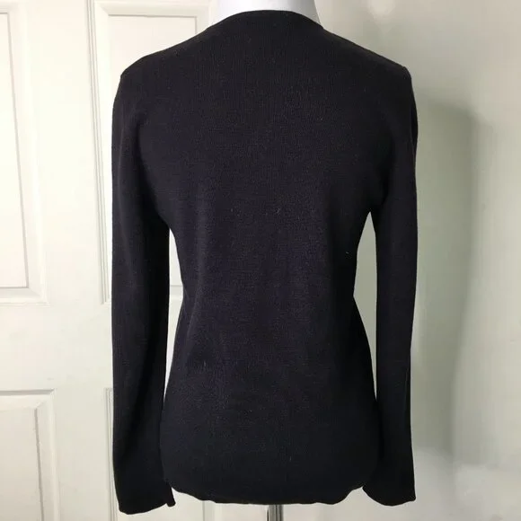 Saint James Women's V Neck Blue Black Long Sleeve Knit Shirt Size Medium - Picture 14 of 15